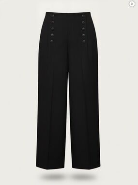 Zelda Black High-Waist Wide-Leg Pants with Button Detail